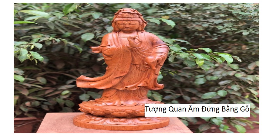 Tượng Quan Âm Đứng Bằng Gỗ