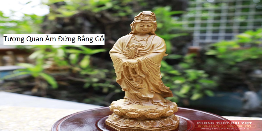 Tượng Quan Âm Đứng Bằng Gỗ